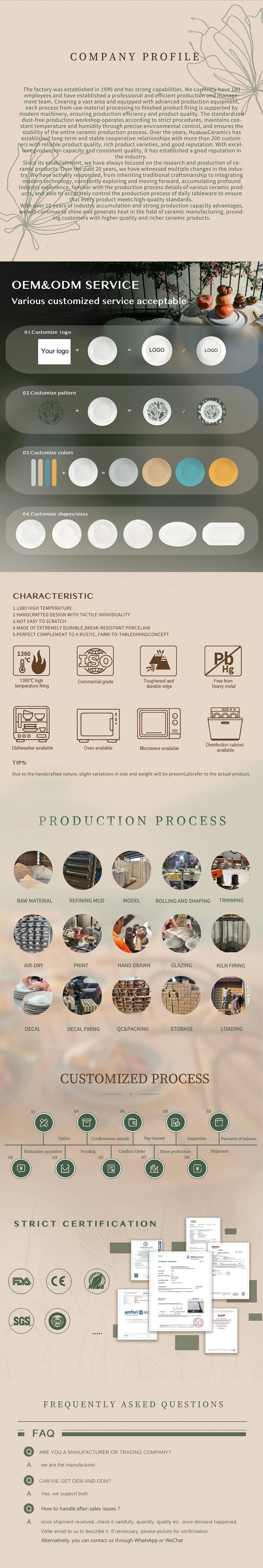 Western-Style Round Ceramic Steak Plate Flat Plate with Custom Logo Tableware Processing for Hotels 