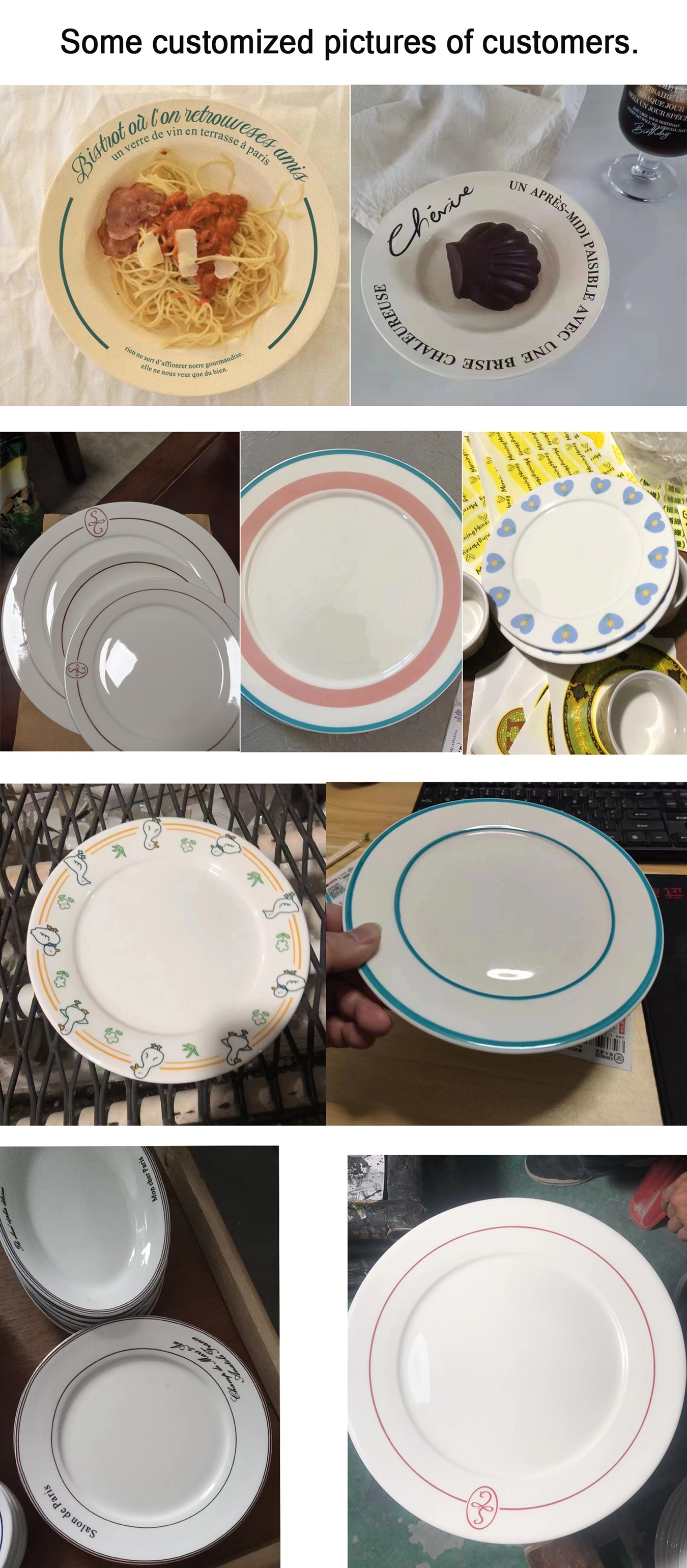 Custom Logo Printed White Plain Porcelain Plate Restaurant Tableware Dishes Ceramic Plates