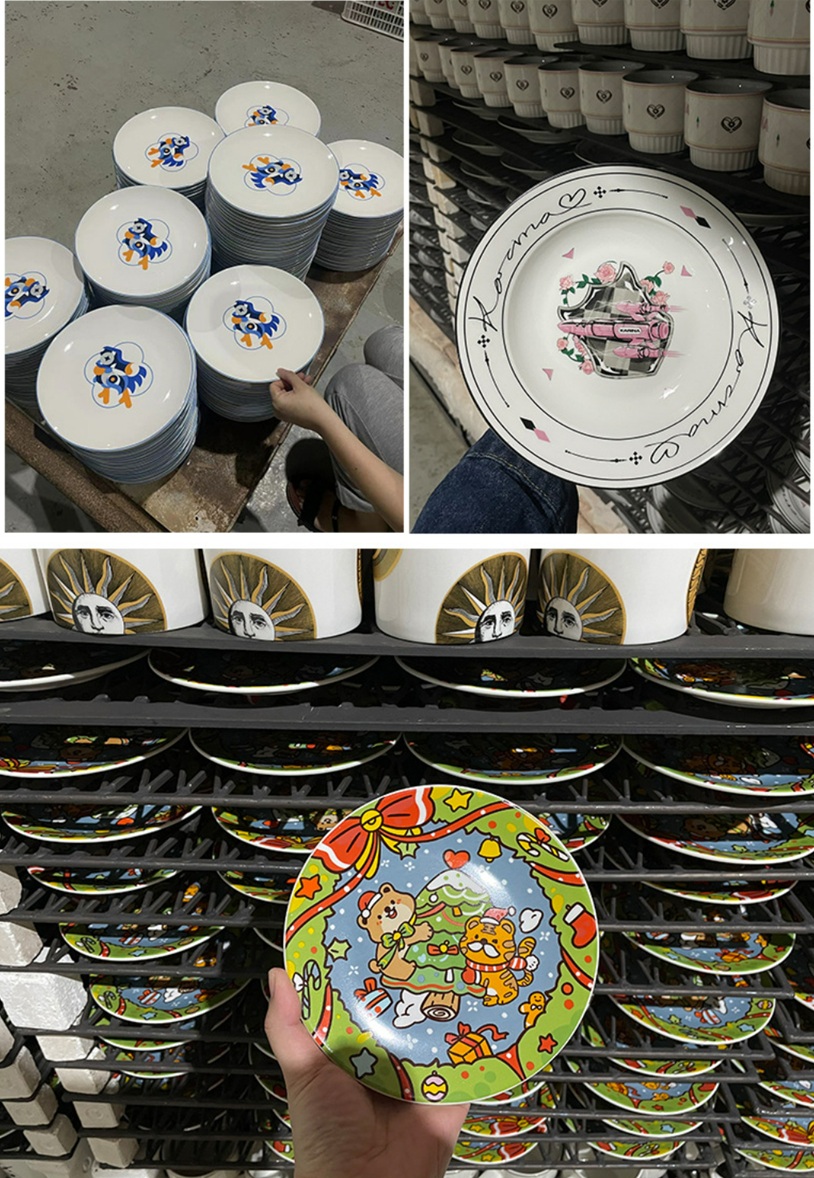 Custom Logo Printed White Plain Porcelain Plate Restaurant Tableware Dishes Ceramic Plates