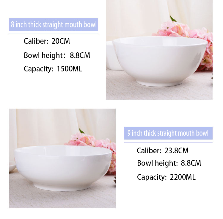 Large Small White Round Shape Ceramic Fruit Bowl Ceramic Bowl Ramen Bowl Customized logo