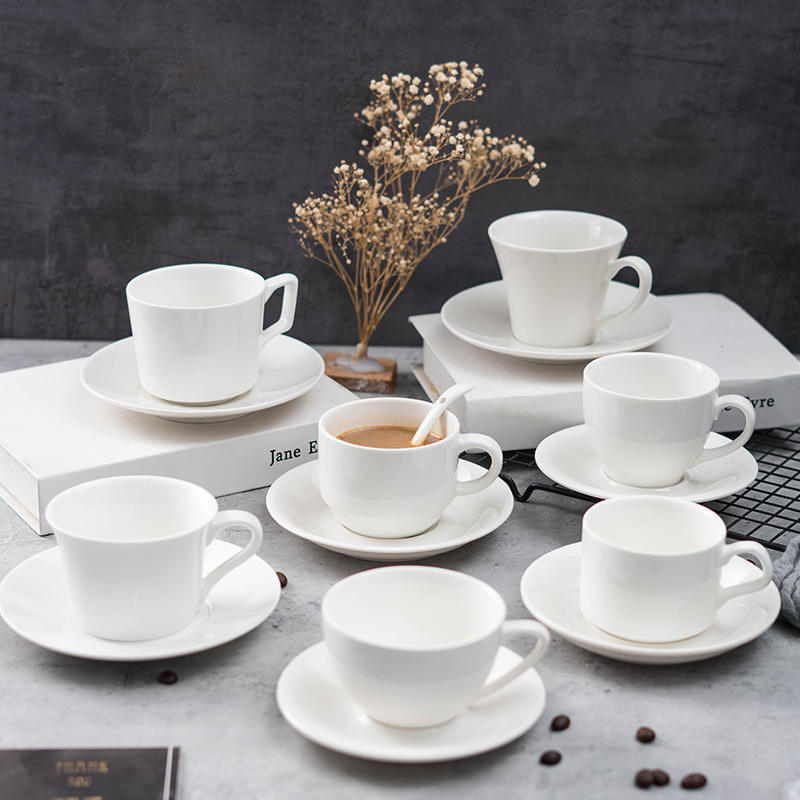 Wholesale ceramic coffee cup and cup plate sets, durable OEM logo custom cups, tableware suppliers