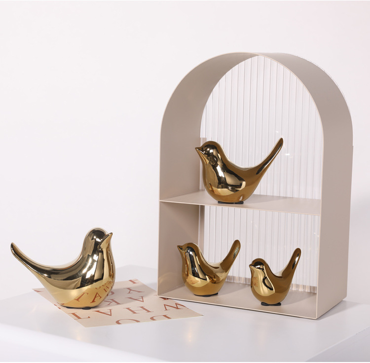 Creative Golden Ceramic Bird Handicraft Small Ornaments for Living Room Soft Decorations