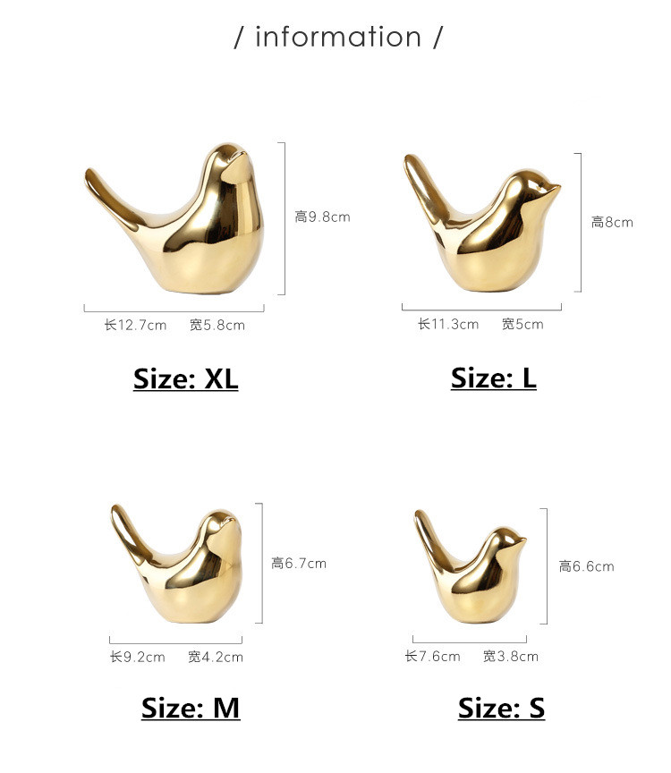Creative Golden Ceramic Bird Handicraft Small Ornaments for Living Room Soft Decorations