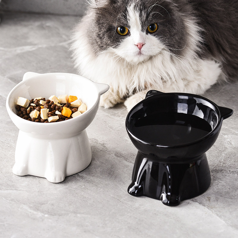Cat Ceramic Pet Bowl, Cat Food Bowl, Neck Protection for Kittens, Tilting Pet Bowl