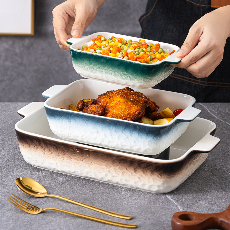 Custom Ceramic Cooking Baking Tray Set Cake Dinner Lasagna Pan Rectangular Porcelain Baking Tray