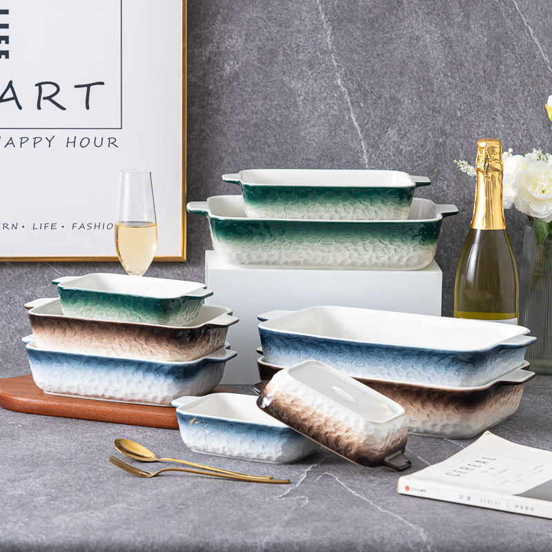 Custom Ceramic Cooking Baking Tray Set Cake Dinner Lasagna Pan Rectangular Porcelain Baking Tray