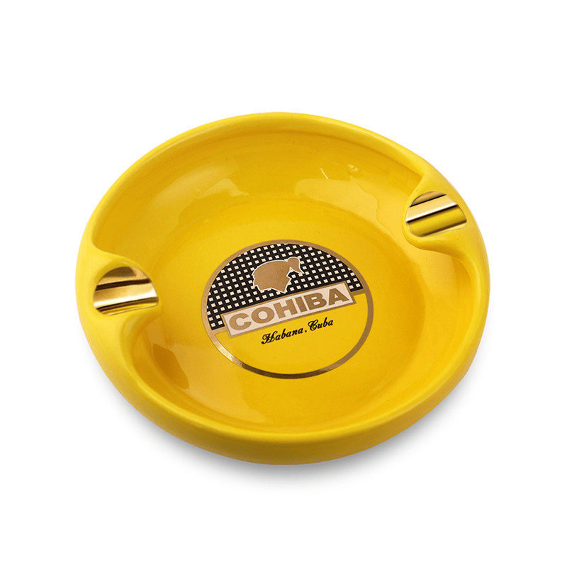 Customized design circular luxury gold foil logo ceramic cigar ashtray