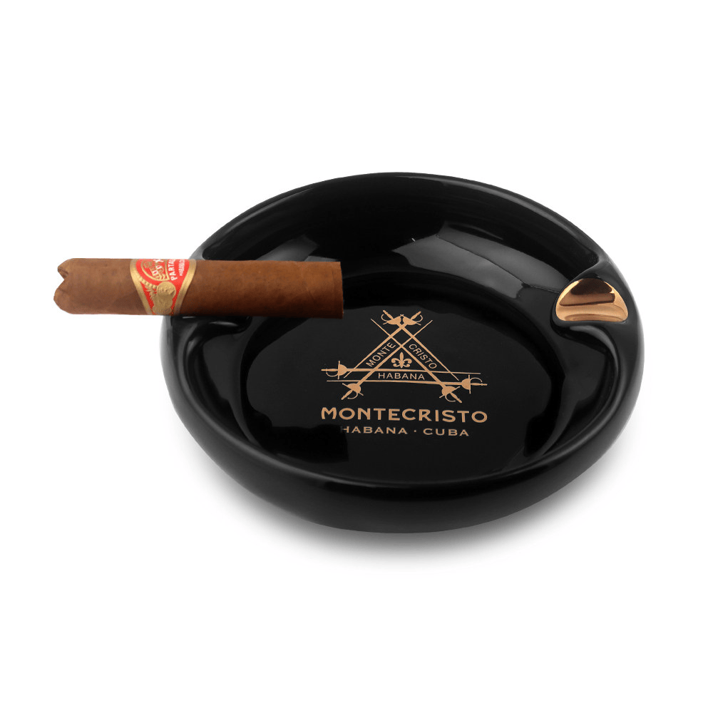 Customized design circular luxury gold foil logo ceramic cigar ashtray