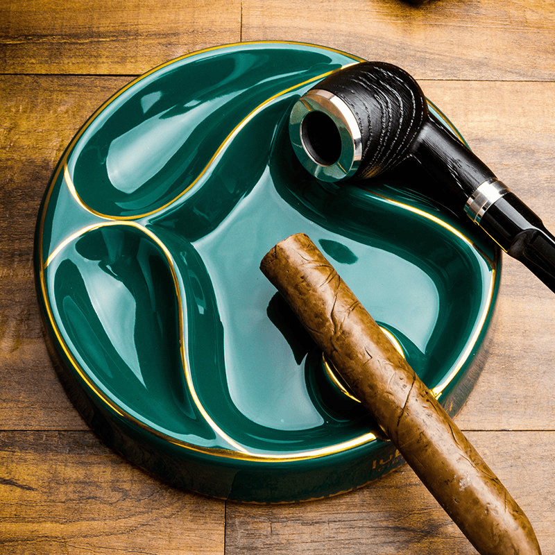 Custom logo Black Porcelain Round Ashtray Advanced Ceramic Luxury Pipe Cigar Double Ashtray