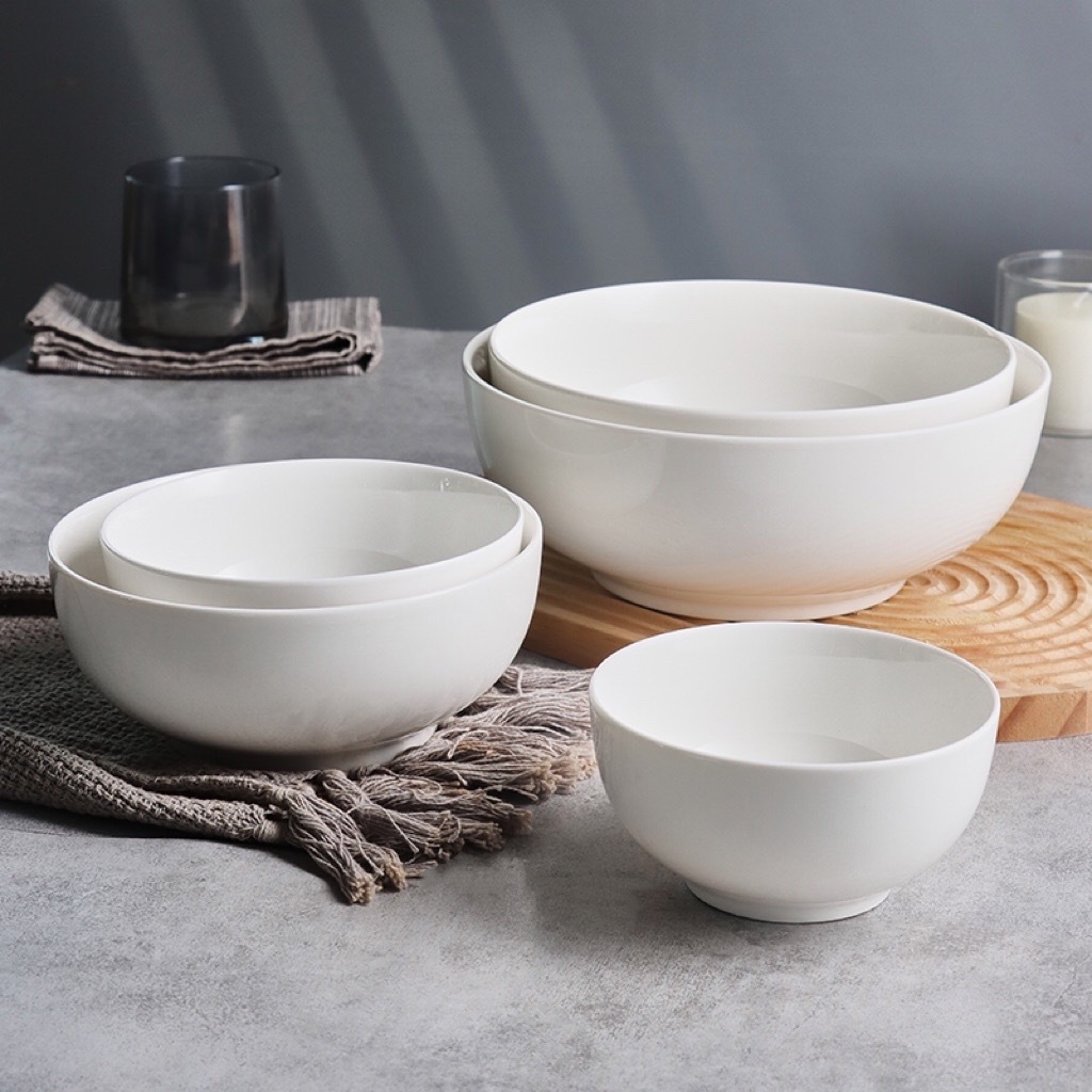 Large Small White Round Shape Ceramic Fruit Bowl Ceramic Bowl Ramen Bowl Customized logo