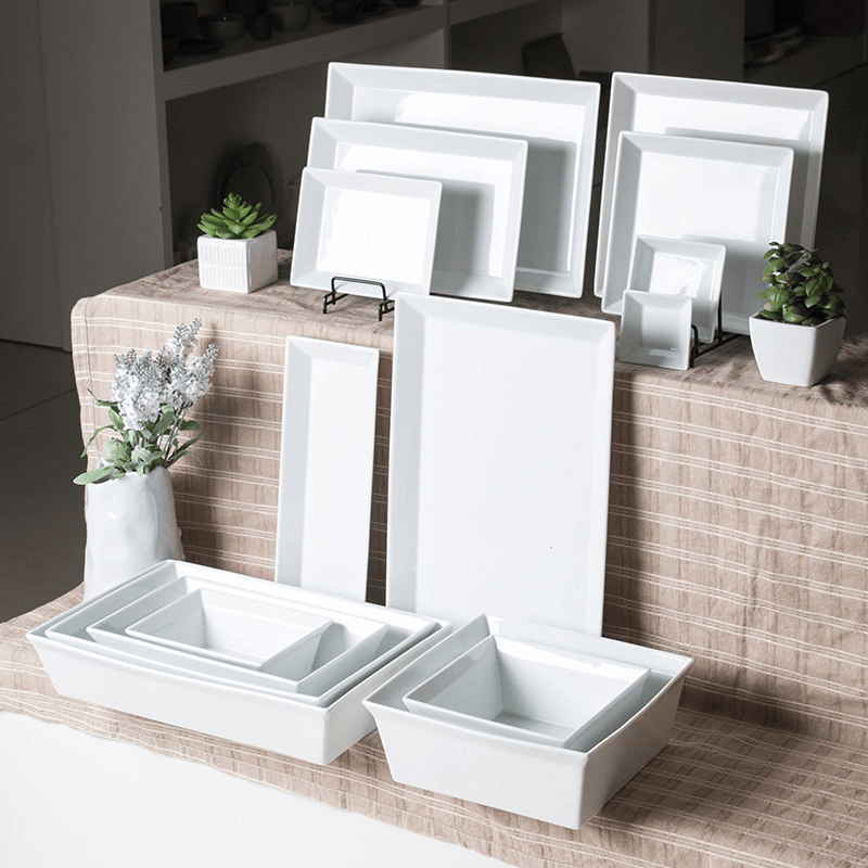 Customized white rectangular ceramic baking tray, heat-resistant ceramic square baking tray