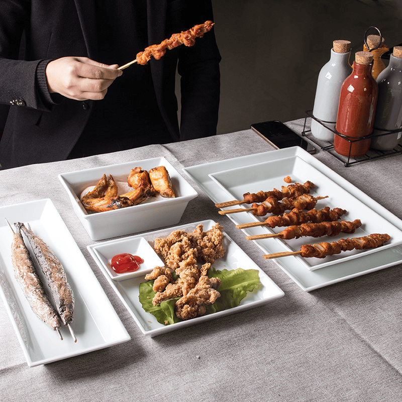 Customized white rectangular ceramic baking tray, heat-resistant ceramic square baking tray