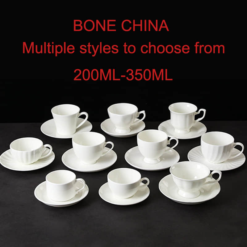 White Fine Bone China Tea Cup and Saucer Set Custom Ceramic Afternoon Teacup Coffee Cup with Saucer