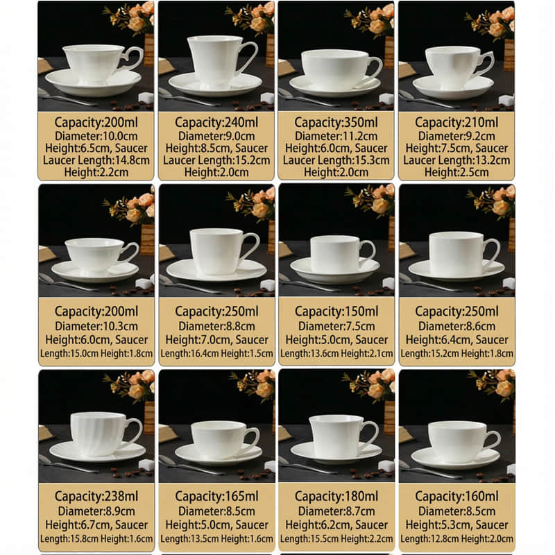 White Fine Bone China Tea Cup and Saucer Set Custom Ceramic Afternoon Teacup Coffee Cup with Saucer