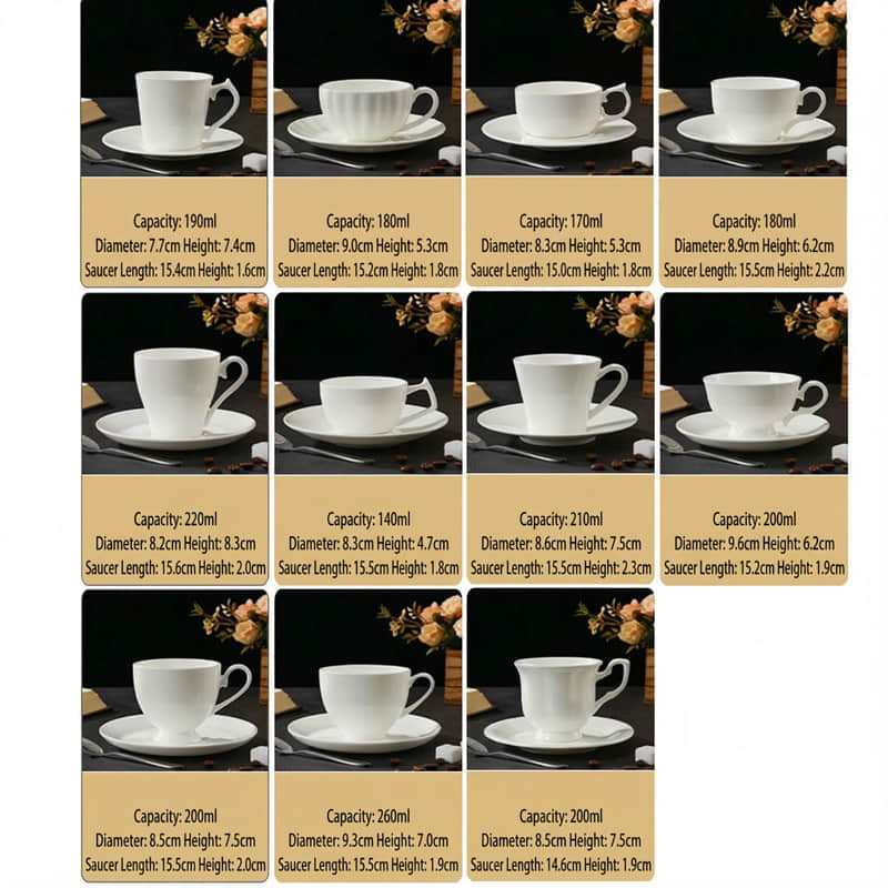 White Fine Bone China Tea Cup and Saucer Set Custom Ceramic Afternoon Teacup Coffee Cup with Saucer