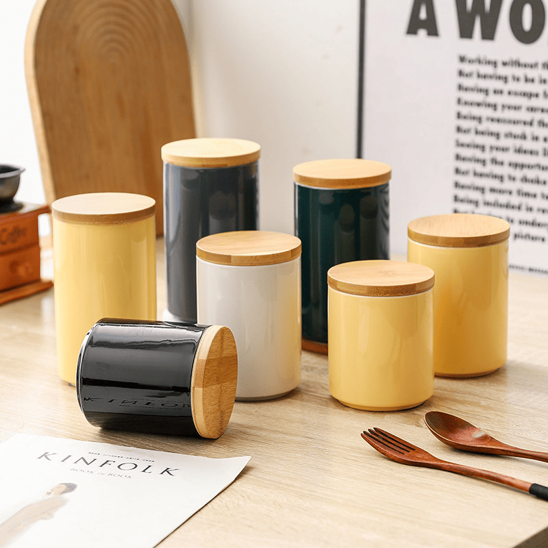 Ceramic sealed jar, coffee jar, tea jar with lid, food storage box jar, kitchen storage jar