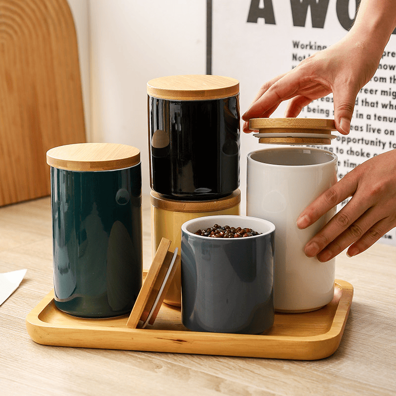 Ceramic sealed jar, coffee jar, tea jar with lid, food storage box jar, kitchen storage jar