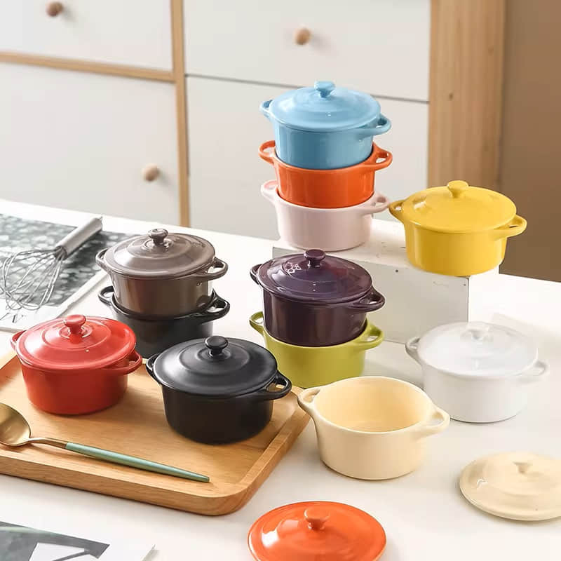 Baking Creme Brulee Pudding Ramekin Ceramic Dessert Ice Cream Bowl Small Yogurt Pudding Cup With Lid