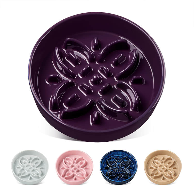 Ceramic Slow Feeder Dog Bowls, Puzzle Dog Food Bowls with Floral Maze, Anti -Slip Pet Food Dish