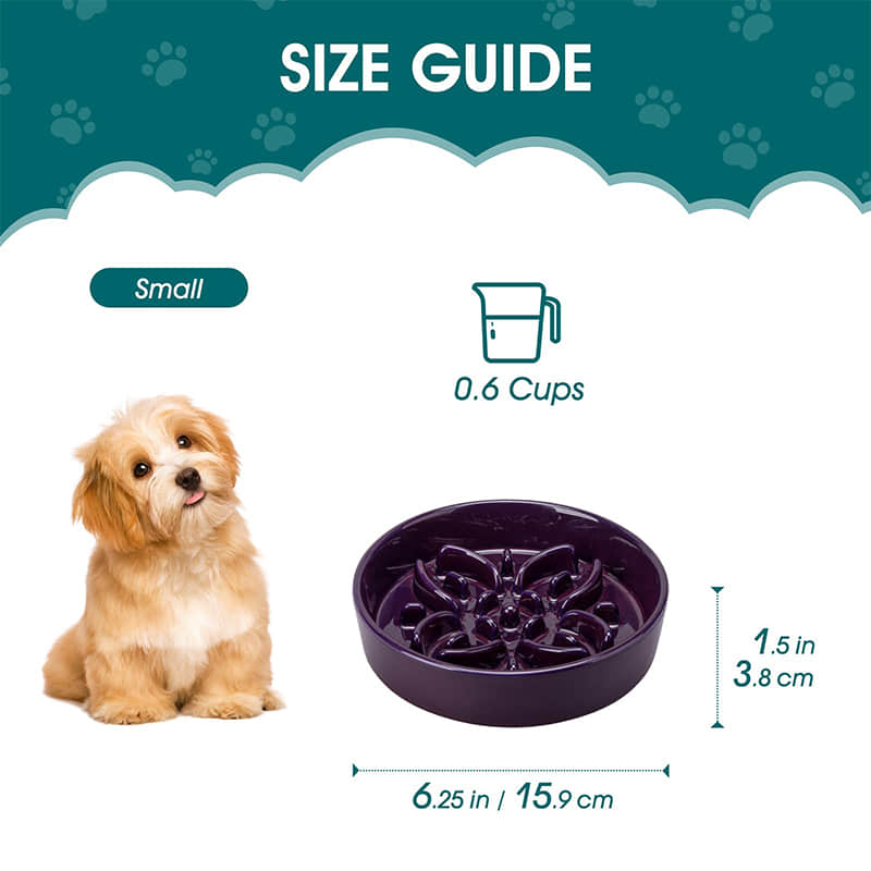 Ceramic Slow Feeder Dog Bowls, Puzzle Dog Food Bowls with Floral Maze, Anti -Slip Pet Food Dish