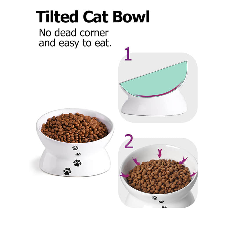 Tilted water bowl to prevent vomiting, suitable for cat ceramic elevated dog food bowl