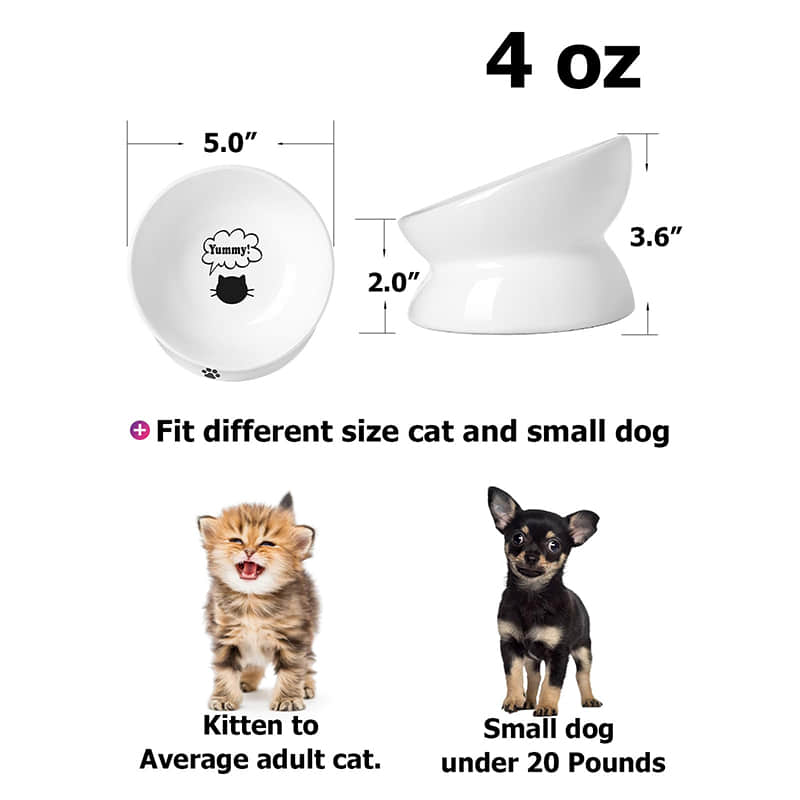 Tilted water bowl to prevent vomiting, suitable for cat ceramic elevated dog food bowl