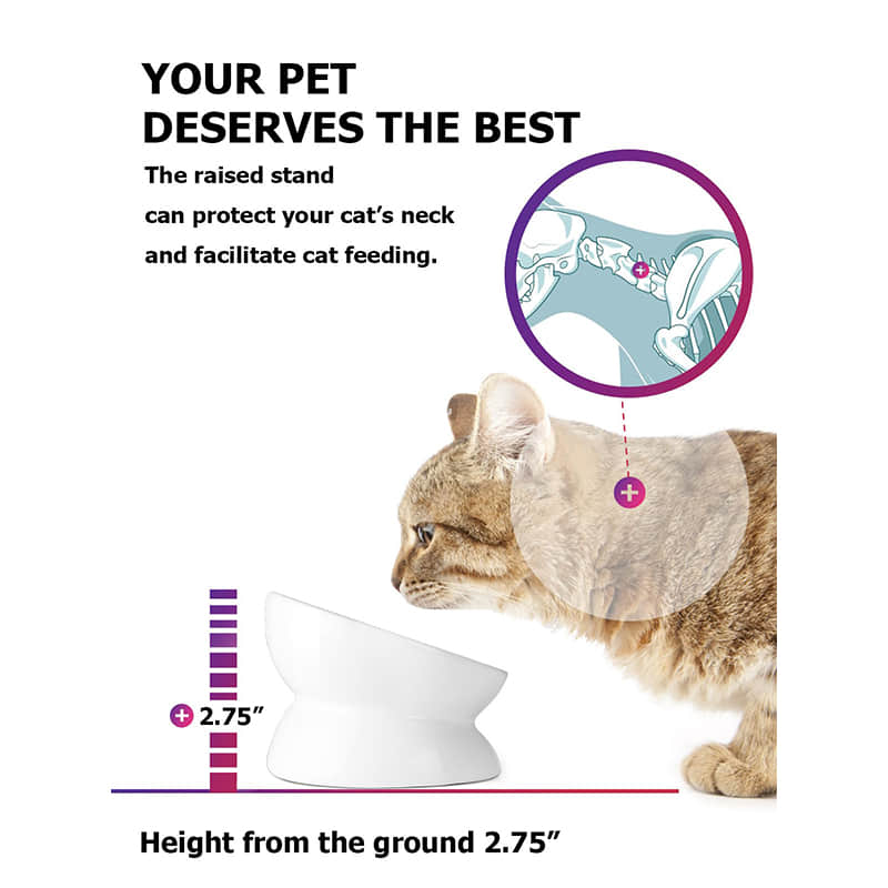 Tilted water bowl to prevent vomiting, suitable for cat ceramic elevated dog food bowl