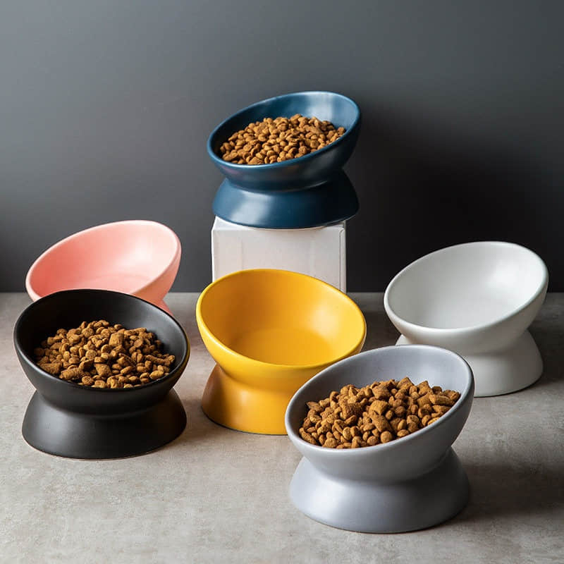 New Eco-Friendly Ceramic Dog Cat Food Bowl with High Diagonal Foot High Foot Protection Cervical