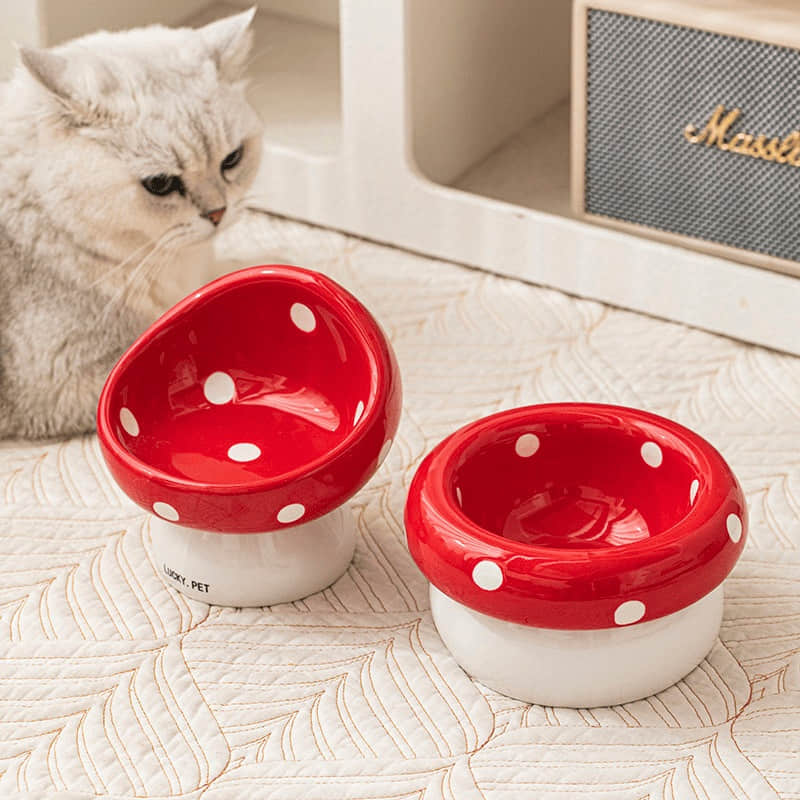 Custom Ceramic Pet Food Bowls Feeders Customized Mushroom cat Dog Bowl Ceramic Elevated Bowl for Dog