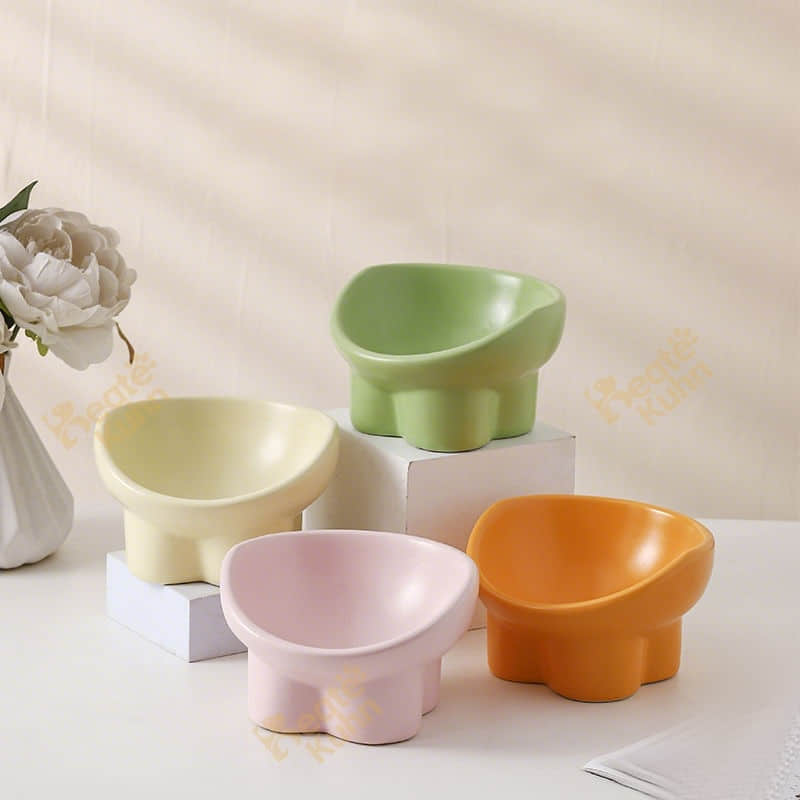 High Footed Ceramic protection Cervical Slanted Mouth cat Drinking Bowl Pet Bowl Dog Rice Bowl