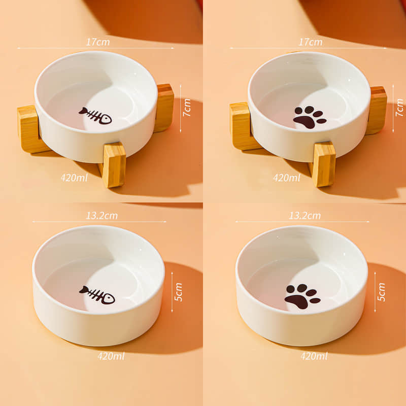 Dog and Cat Bowl Ceramic Pet Food and Water Bowl Set Wooden Bracket Pet Ceramic Bowl