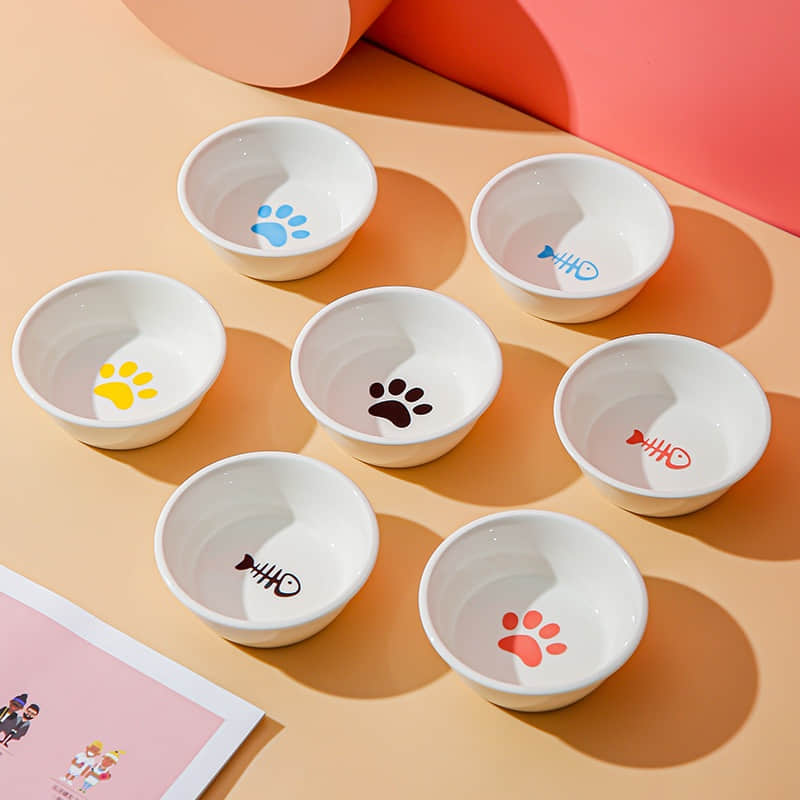 Ceramic cat food tray for wet food, wide bowl, shallow bowl for kittens and small animals