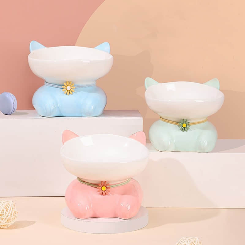 Pet High Legged Cat Bowl Anti Overturning Cat Food Feeder Bowl Pet Supplies 