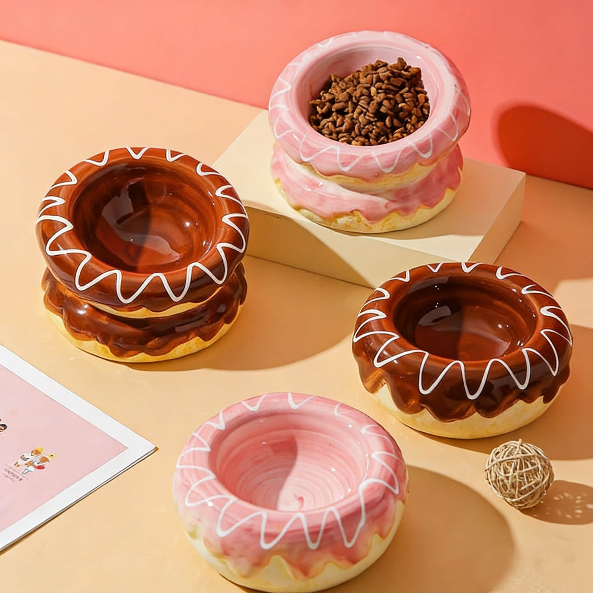 Pet Bowl Ceramic Elevated Cat Food Water Bowl Ceramic Tilted Cat and Dog Water Bowl