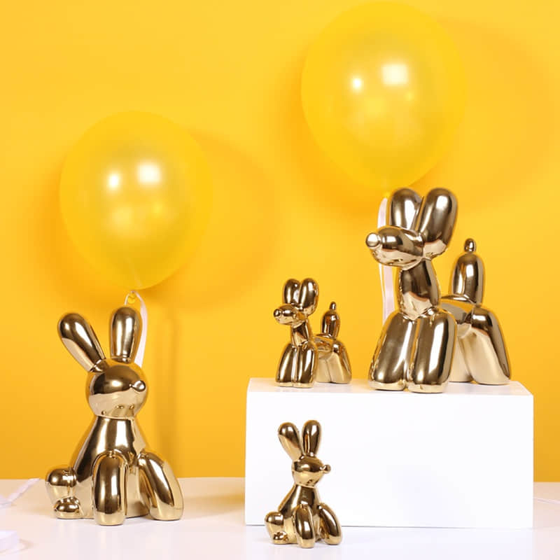Novelty Creative Home Decoration Modern Ceramic Golden Balloon Rabbit Figurine