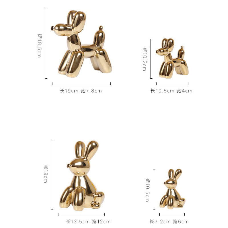 Novelty Creative Home Decoration Modern Ceramic Golden Balloon Rabbit Figurine