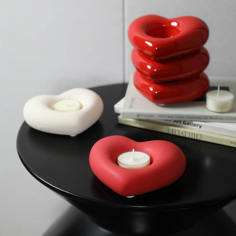 Valentine's Day Ceramic Heart-Shaped Candle Holder Candlestick Tray Creative Ornaments