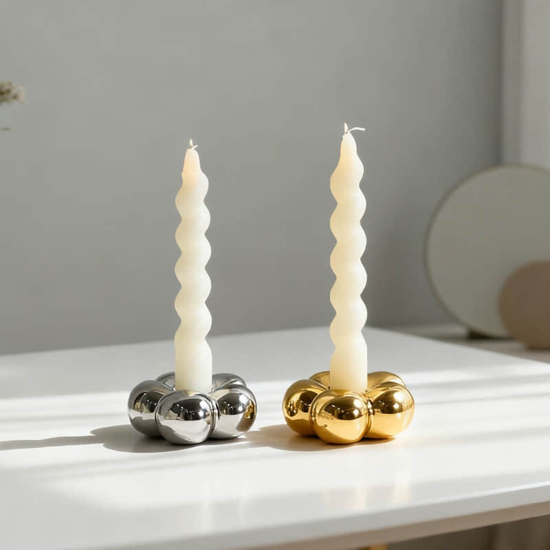 Custom Plating Silver Retro Nordic Porcelain Ceramic Candle Stick Candlestick Candle Holders