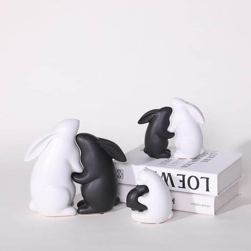 Creative Black and White Ceramic Rabbit Decoration Art Deco Style Home Craft for Birthday Occasions