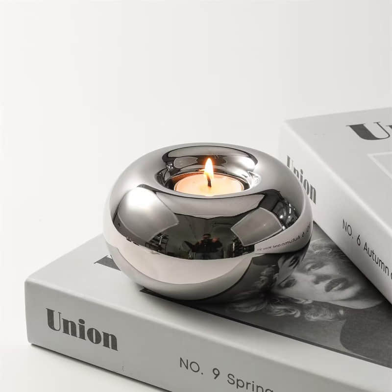 Modern Home Decor Silvery Ceramic Candle Stand Round Tea Light Candle Holder Decoration