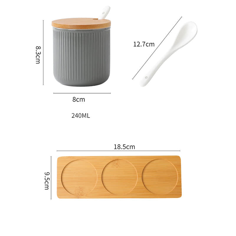 Spice Jars With Bamboo Lids Set Ceramic Seasoning Jar