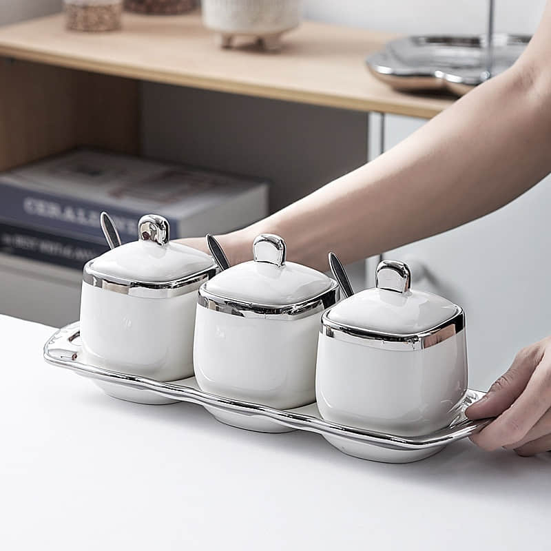 Luxurious Ceramic Spice Jar Set Suit for Coffee Tea Sugar Seasonings Storage Food Grade Containers