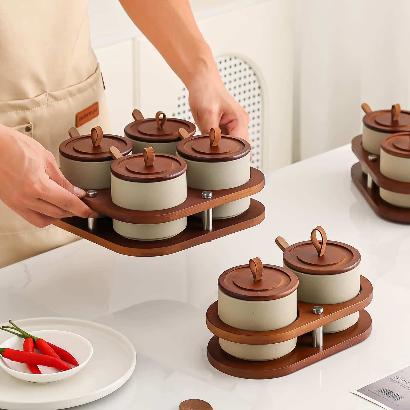 Kitchen Seasoning Jars Airtight Lids Dishwasher Safe Ceramic Storage for Condiments Spice