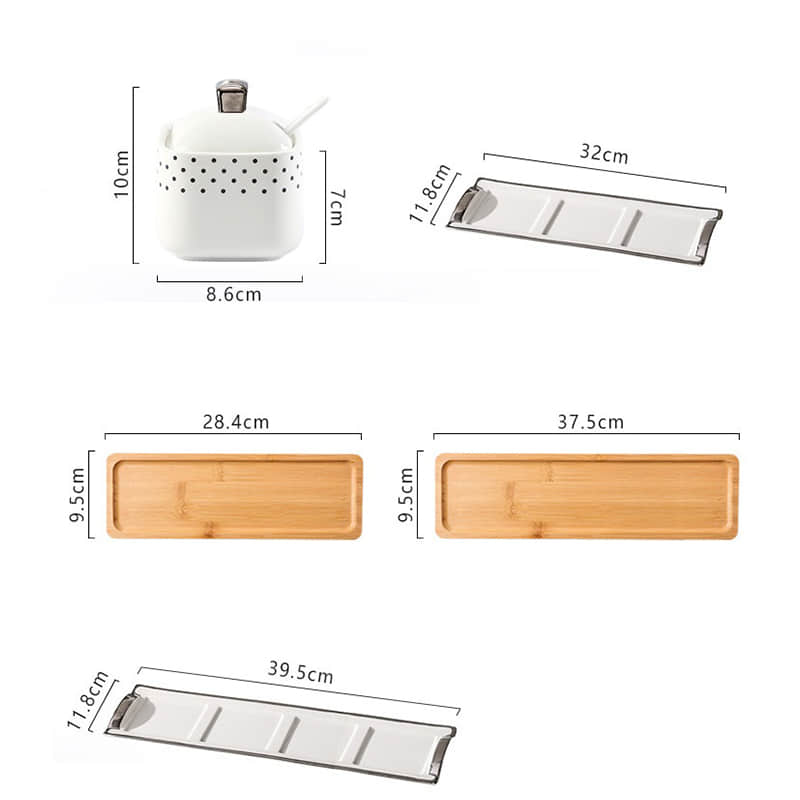 Household Ceramic Seasoning Jar, Kitchen Restaurant Salt Shaker Seasoning Jar with Spoon and Tray