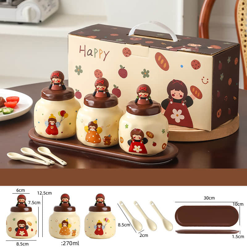 Rice seasoning box Household kitchen salt pot ceramic seasoning pot set