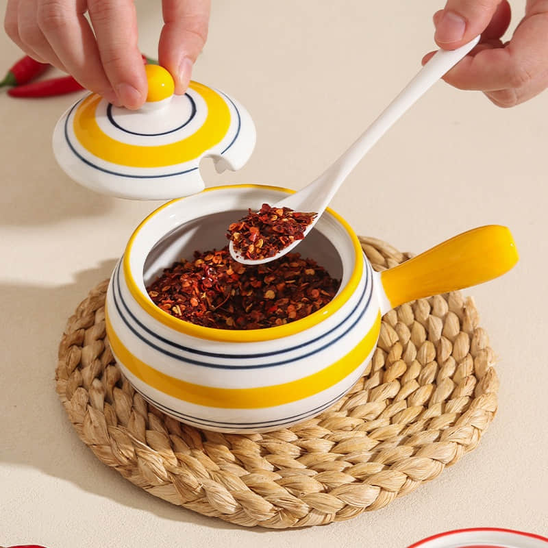 Ceramic Jars Minimalist Patterned Ceramic Jars Salt Pepper Set Spice Jars With Spoon