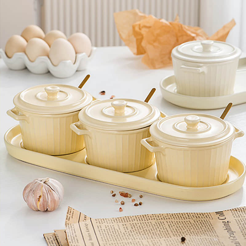 Ceramic Seasoning Jar Seasoning Household Salt Jar with Lid Large Capacity Seasoning Jar