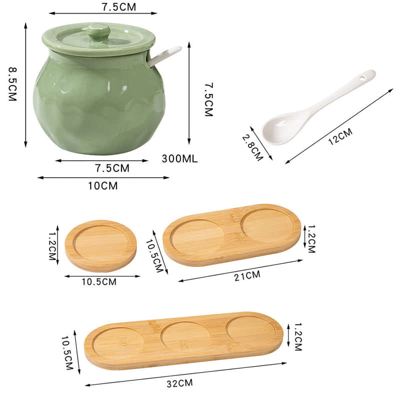 Creative Ceramic Seasoning Jar with Spoon Kitchen Household Salt Spice Herb Storage Containers