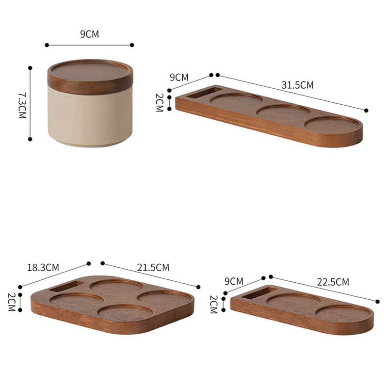 Japanese Style Salt Seasoning Jar Kitchen Ceramic Spice Jars with Bamboo Lids and Tray