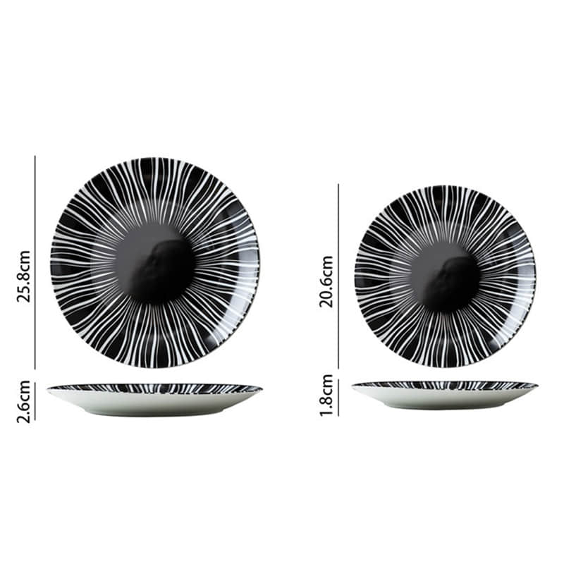 Fashionable Black White Line Tableware Western Food Pasta Steak Dessert Snack Ceramic Dinner Plate
